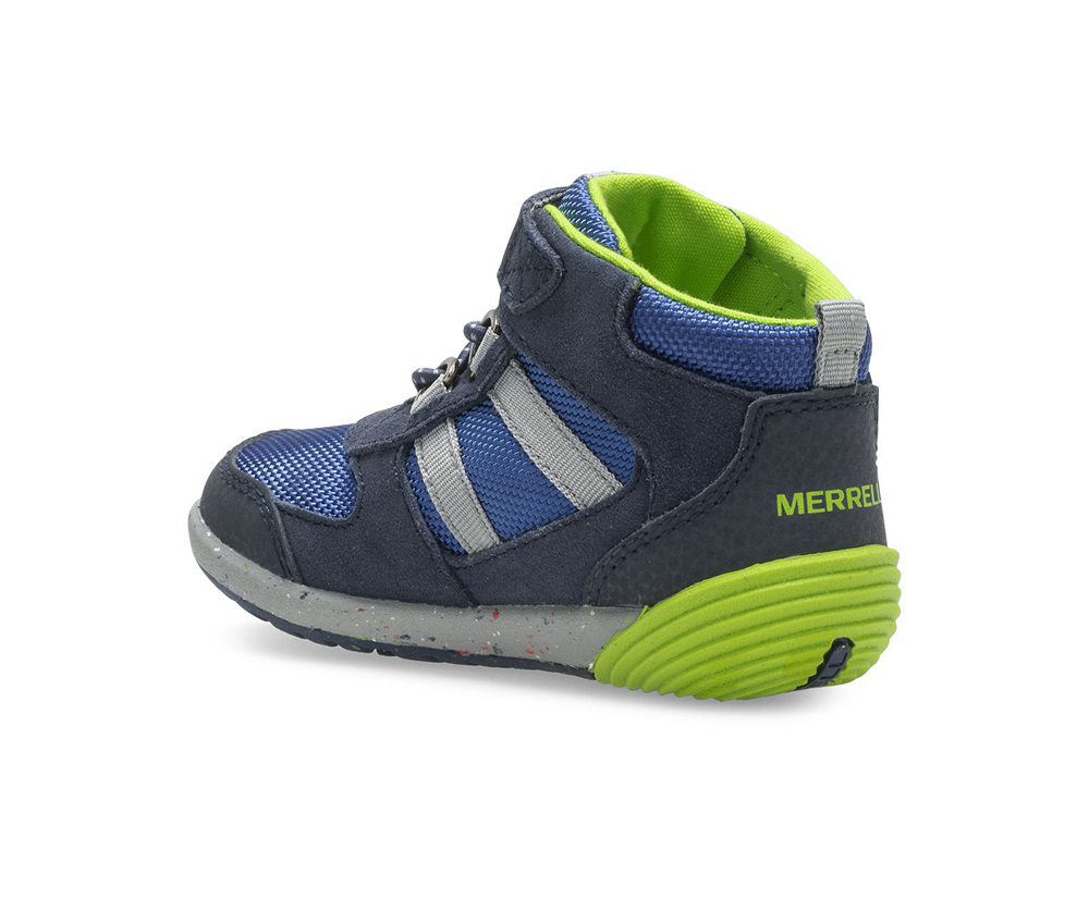 Merrell Boots Navy/Green - Bare Access Steps® Ridge Jr Hiker - Kids 46VPNFRZT